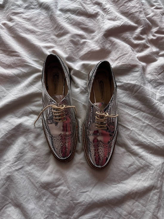 Zara Shoes - Zara Mirror Metallic Brogue Oxford Shoes Silver EU 38